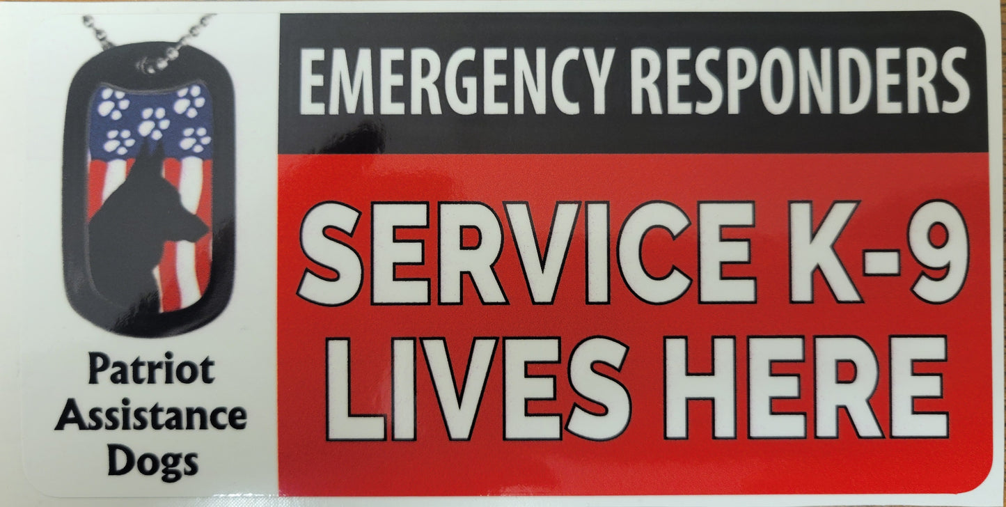 Emergency "Service K-9 Lives Here" Sticker
